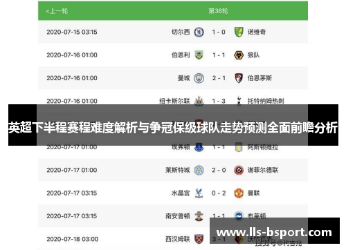 英超下半程赛程难度解析与争冠保级球队走势预测全面前瞻分析