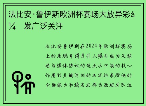 法比安·鲁伊斯欧洲杯赛场大放异彩引发广泛关注 法比安·鲁伊斯欧洲杯赛场大放异彩引发广泛关注
